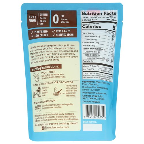 MIRACLE NOODLE Organic Ready To Eat Spaghetti Style Noodle, 7 OZ