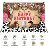 Western Cowboy Birthday Backdrop Western Cowboy Rodeo Background Cow Print Cowboy Wild West Birthday Boys Baby Shower Party Supplies Happy Birthday Party Banner Cake Table Banner (7X5FT)
