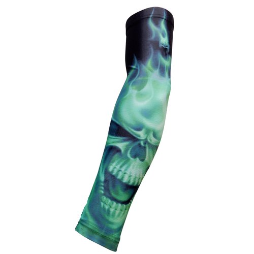 Sports Farm NEW Moisture Wicking Arm Sleeve - Black Green Skull - (Small)