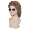 PATTNIUM Blonde 80s Wig Mens Layered Wig Mens Mullet Wig Blonde Mixed Brown Layered Wig Curly Male Punk Wig Rocker Wig Golden Brown Wig with Wig Cap