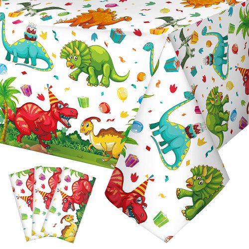 Tegeme 3 Pcs Dinosaur Plastic Tablecloth Dinosaur Party Table Cover 54 x 108 Inch Disposable Waterproof Dino Print Table Cloth for Birthday Party Supplies Picnic