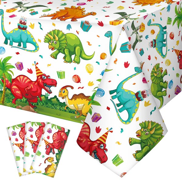 Tegeme 3 Pcs Dinosaur Plastic Tablecloth Dinosaur Party Table Cover 54 x 108 Inch Disposable Waterproof Dino Print Table Cloth for Birthday Party Supplies Picnic