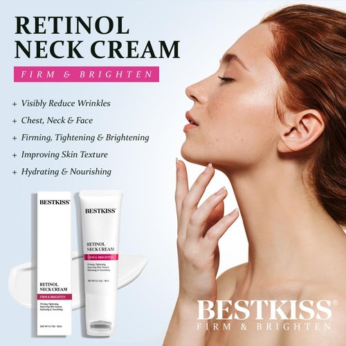 Retinol Neck Cream for Tightening and Firming: Anti Aging Reduce Neck Lines Wrinkles Fine Lines with Roller for Face Neck Chest 50g