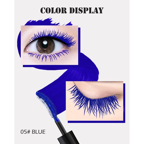 Waterproof Blue Mascara Volume and Length,Long Lasting Non Clumping Curling Voluminous Colored Mascara for Eyelashes, Colorful Volumizing Tubing Mascara for Women Eye Makeup Cosplay Party-05