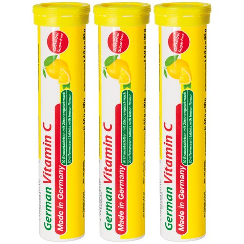 T&D German Vitamin C 180 mg - 60 Vegan Drink Effervescent Tablets - Lemon Lime Flavor - Made in Germany