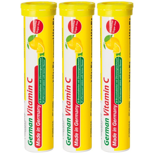 T&D German Vitamin C 180 mg - 60 Vegan Drink Effervescent Tablets - Lemon Lime Flavor - Made in Germany
