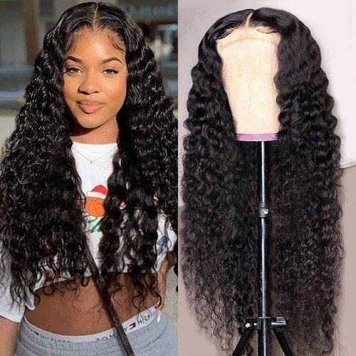 Jasperel Deep Wave Lace Front Wigs Human Hair for Women 4X4 Lace Closure Brazilian Virgin Wig with Baby Hair Wet and Wavy Glueless Wigs Pre Plucked Bleached Knots Natural Black Color 18 Inch