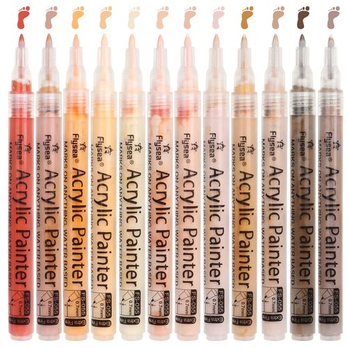 NAWOD Skin Tones Art Markers, Acrylic Paint Pens Set of 12 Skin Colors Paint Markers for Rocks Canvas Tiles Glass Ceramic Wood Sketch Portrait Manga Drawing Illustration Sketching, Extra Fine Tip