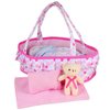 Baby Doll Cradle Bassinet Portable Doll Carrier Carry Bag Doll Bed,Baby Doll Accessories Playset,with Doll Clothes Soft Pillow Quilt Blanket Plush Bear,for 8-9-10-11-12 Inch Smaller Alive Baby Doll