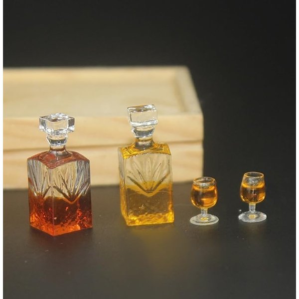 A Set of Exquisite Mini Whiskey Wine Bottle Bar Model, 1:12 Scale Dollhouse Miniature Accessories, Mini Whiskey Wine Decoration