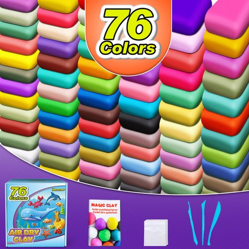 YOPINSAND Air Dry Clay 76 Colors, Modeling Clay for Kids, DIY Molding Magic Clay, Gift for Kids