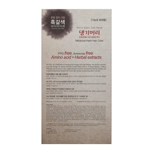 Daeng Gi Meo Ri – Korean Herbal Hair Dye Color Cream [Dark Brown] - PPD-Free Gray Hair Protection, High-Keratin Formula, 5 Oz + Ki Gold Quick Hair Cover Cushion [Brown Black] 8ml