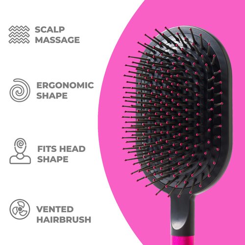 Detangling Paddle Brush with Hefty Aluminum Handle Soft Bristles Hairbrush for Dry and Wet Knot Comb for Women Massage Scalp for All Long Hair Types (hot pink)