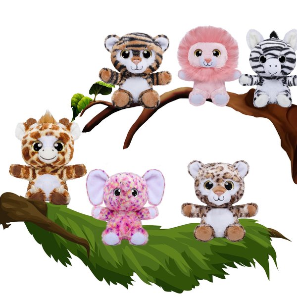 Nleio 7inch Stuffed Animals Forest Plush Toys, 6 Pieces Super Soft Jungle Animal Stuffed Toys Lion/Giraffe/Elephant/Tiger/Zebra/Leopard Safari Plush Animals for Babies Kids Toys Party Decorations