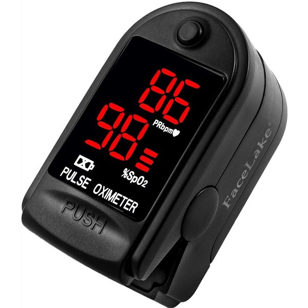 FaceLake ® FL400 Pulse Oximeter with Carrying Case, Batteries, Neck/Wrist Cord - Black