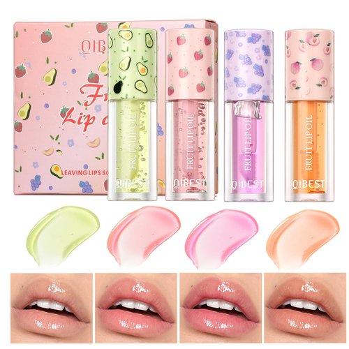 4PCS Plumping Lip Oil,Big Brush Head Lip Oil,Moisturizing Lip Gloss Lip Oil,Natural Nourishing Lip Oil Gloss,Lightweight & Non Greasy