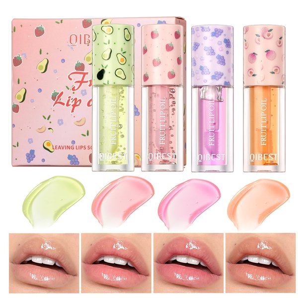 4PCS Plumping Lip Oil,Big Brush Head Lip Oil,Moisturizing Lip Gloss Lip Oil,Natural Nourishing Lip Oil Gloss,Lightweight & Non Greasy