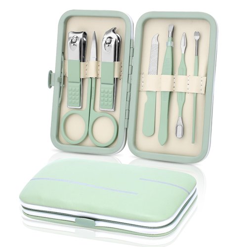 Manicure Set for Fathers Gifts-Stainless Steel Nail Care Set-Professional 7 in 1 Ingrown Toenail Clipper Grooming Tool-Pedicure Kit & Toe Nail Cutter for Men Dad Husband(Green)