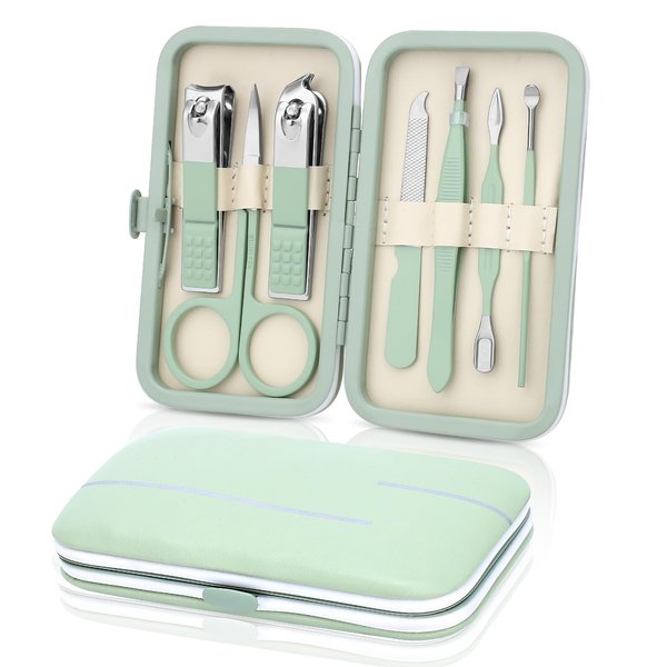 Manicure Set for Fathers Gifts-Stainless Steel Nail Care Set-Professional 7 in 1 Ingrown Toenail Clipper Grooming Tool-Pedicure Kit & Toe Nail Cutter for Men Dad Husband(Green)