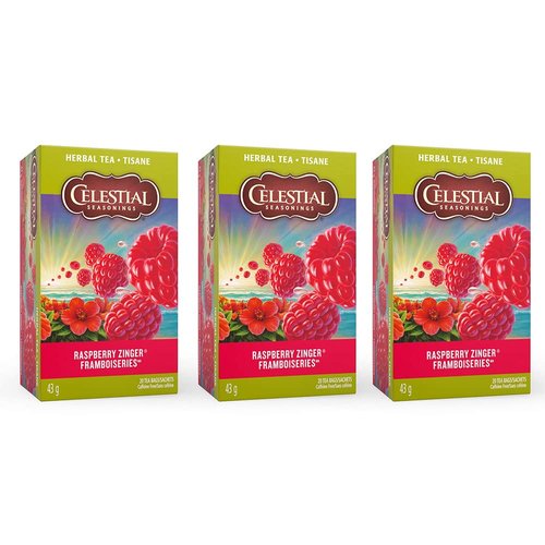 Celestial Seasonings Herbal Tea, Raspberry Zinger, 20 Count (Pack of 3)