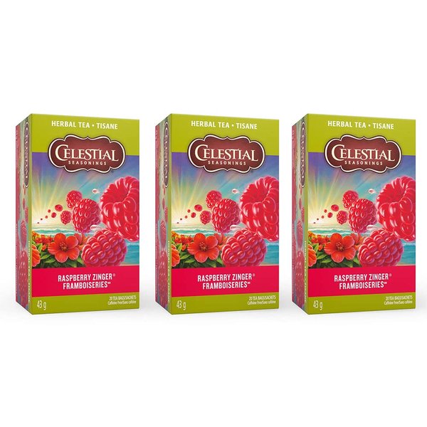 Celestial Seasonings Herbal Tea, Raspberry Zinger, 20 Count (Pack of 3)