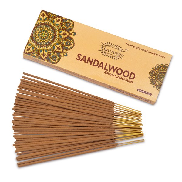 Raajsee Sandalwood Incense Sticks 100 Gm Pack-100% Pure Organic Natural Hand Rolled Free from Chemicals-for Church,Aroma Therapy,Relaxation,Meditation & Sensual Therapy