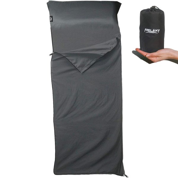 Frelaxy Sleeping Bag Liner, XL Travel Sheet & Camping Sheet for Backpacking, Hotel, Hostels & Traveling, Comfy & Easy Care, Full-Length Zipper/No Zipper, 4 Seasons Warm Cold Weather