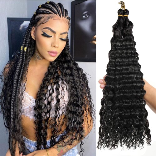 Deep Wave Crochet Hair For Black Women Curly Braiding Hair 16 Inch 2 Packs Ocean Wave Braiding Hair Extensions Soft Crul Crochet Hair For Boho Braids(16inch, 2pack, black)…