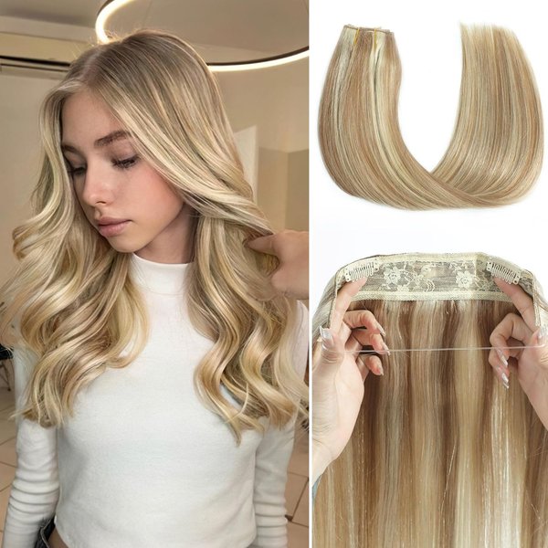 Tinashe Wire Hair Extensions Real Human Hair Straight Hair Extensions 18inch 90g Light Blonde Highlighted Golden Blonde Invisible Wire Fish Line Hair Extensions Straight Human Hair Extensions
