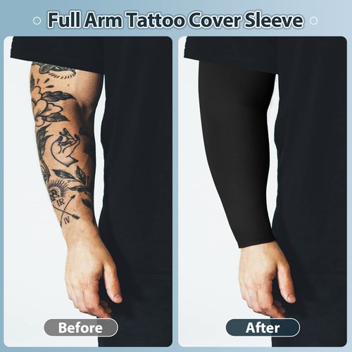 8 Pieces Plus Size Full Arm Sleeves UV Sun Tattoo Arm Sleeve Cooling Arm Compression Covers Tattoo Cover Up for Women Men (Black, Beige)
