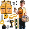 Kids Tool Set with Tool Box, Electronic Toy Drill with Bits & Construction Vest – Pretend Play Kit with Safety Googles, Gas Shield, Tape Measure, Saw, Bubble Level, Screwdriver, Nuts & Bolts