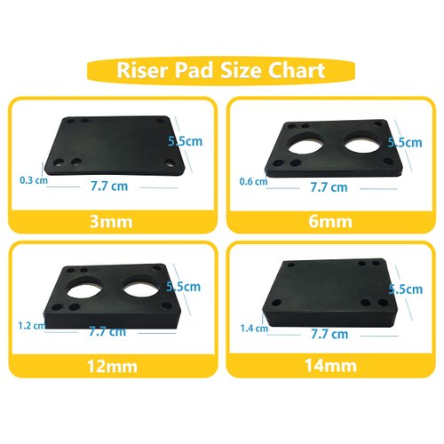 VJ Longboard Skateboard Riser Pads 12mm (1/2 ") Black w/Skateboard Screws Hardware BK 1.75" (12mm Riser w 1.75inch Screws)