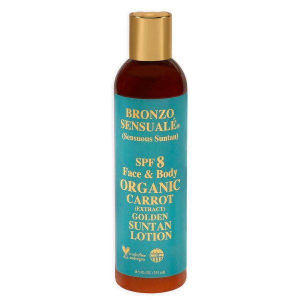 Bronzo Sensuale SPF 8 Sunscreen Deep Golden Tanning Organic Carrot Lotion 8.5 Ounces