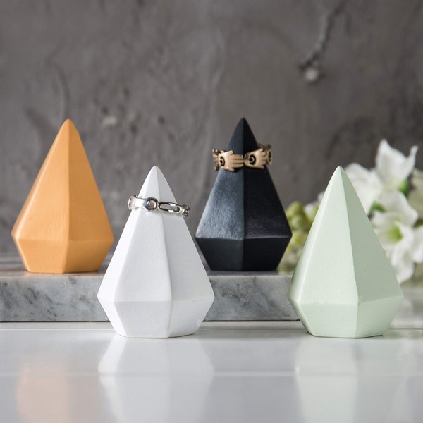 MyGift Modern Cone Shaped Ring Holders, Decorative Multi-Colored Pastel Prism Style Jewelry Display Stands, Set of 4
