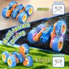 SpringFlower Remote Control Car Toy for Boys 3 4 5 6 7 8 Years Olds, Rechargeable Dinosaur RC Cars,360° Flip Double Sided RC Stunt Cars with Led Light, Dinosaur Toys for Kids Birthday Xmas Gifts,Blue