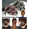 4 Pack of Fancy Crystal Rhinestone Double Flower Duckbill Clip Luxury Blingbling Gems Hair Clips for Women Thick Hair Decorative Non Slip Hair Clips Bun Hair Accessories Elegant Barrettes