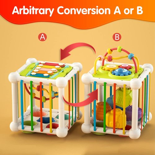 DaDaworld Shape Sorting Toys, Shape Sorter Toys for Toddlers 1-3 with 11Pcs Colorful Shape Blocks, Montessori Toys for 1 Year Old with Elastic Bands Early Learning Infant Toys 18 Months+