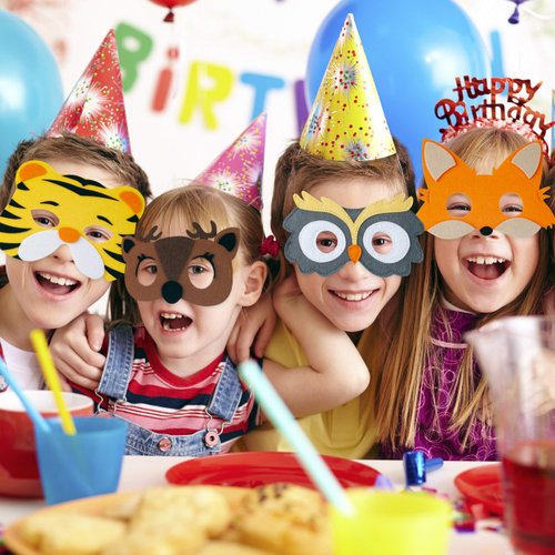 TEEHOME Animal Felt Masks Party Favors (24 Packs) for Kid - Safari Party Supplies with 24 Different Types - Great Idea for Petting Zoo | Farmhouse | Jungle Safari Theme Birthday Party