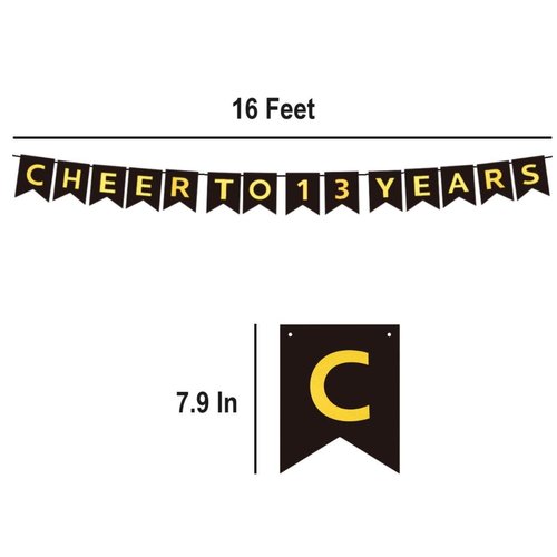 CHEERS TO 13 YEARS Banner, Pre-Strung, Black Gold 13th Birthday and Anniversary Party Decorations, Happy 13th Birthday Banner, Thirteen Anniversary Party Banner, 13 Year Old Blessed & Loved Banner