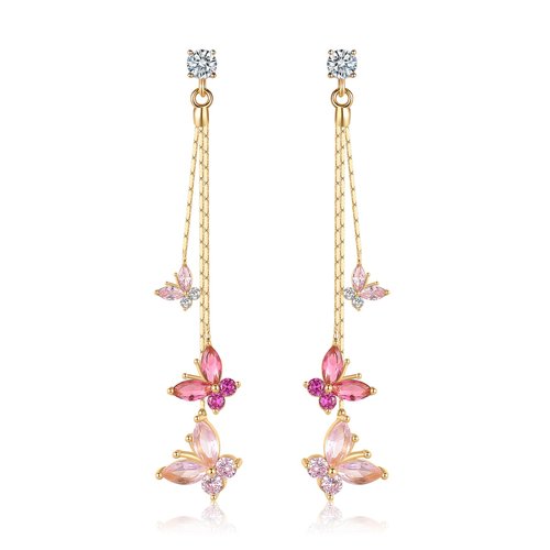 LOVE&CLOVER Butterfly Earrings for Women Girls Dangle Drop Earrings Silver 925 Hypoallergenic Pink