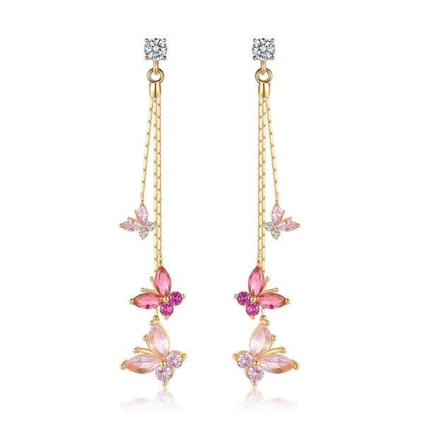 LOVE&CLOVER Butterfly Earrings for Women Girls Dangle Drop Earrings Silver 925 Hypoallergenic Pink