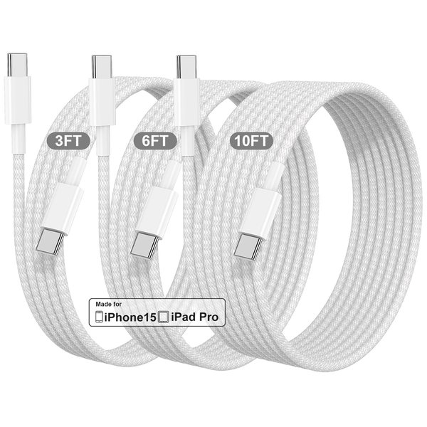 USB C to USB C Cable for MacBook Air MacBook Pro Charger, for iPad Pro 12.9 11 inch, Pad Air 5 4, Mini 6, 3/6/10FT Fast Charging Cable Compatible with iPhone 15/Plus/15 Pro/Pro Max/Mac Air and More
