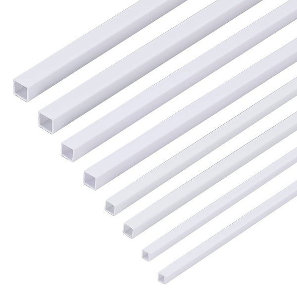 OLYCRAFT 40pcs 4 Size ABS Plastic Square Tube 3/4/5/6mm White ABS Plastic Square Tube Hollow Square Bar Rods ABS Plastic Rods for DIY Sand Table Architectural Model Making