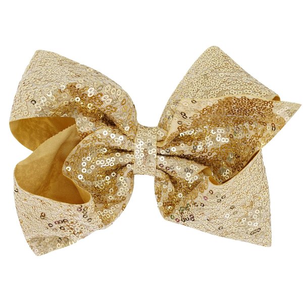 1PCS 8 Inch Big Sequin Hair Bows for Girls Alligator Clips Sparkly Glitter Hair Accessories for Little Teen Toddler Girls Kids (Gold)