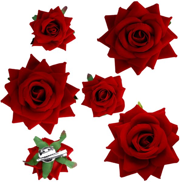 6 Pcs Red Rose Hair Clips for Women Girls, Flowers Hair Pins Rose Brooch Floral Clips, Fabric Rose Flowers Hair Clip Pin Mexican Rose Hair Accessories for Wedding Party Halloween Costume Prom