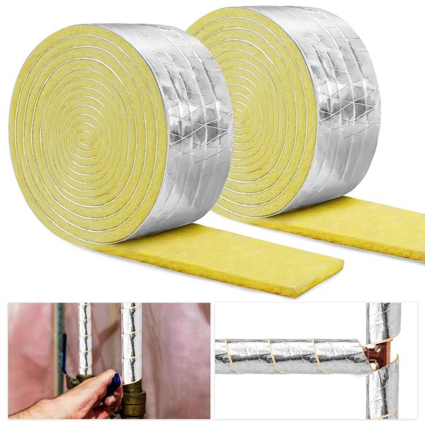 2 Pack 32.8 Foot Foiled Back Fiberglass Pipe Insulation Wrap, Pipe Insulation Foam Wrap Tape Ceramic Water Pipe Insulation Wrap for Outdoor Indoor Pipe Insulation Wrap Freezing Weather (2 Pack )