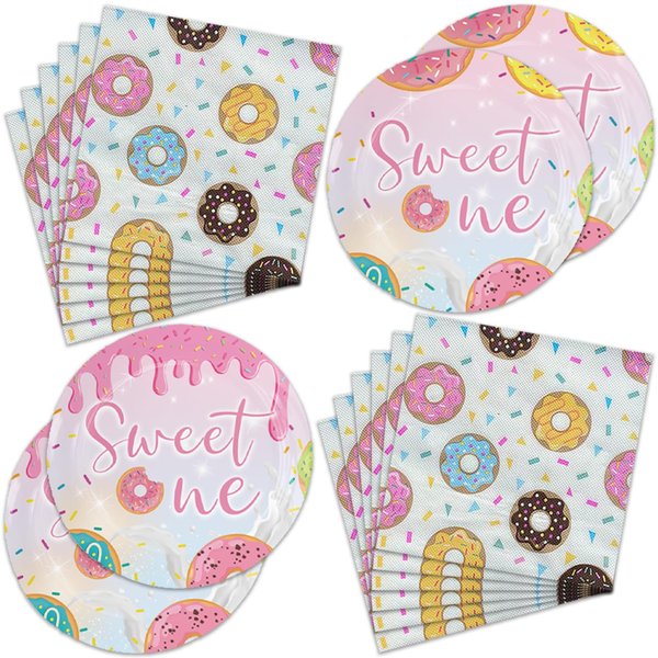 40 Pcs Donut Party Supplies, Donut Plates and Napkins, Donut Party Plates , Napkins for Sweet One Birthday Party Baby Shower Donut Party Decorations