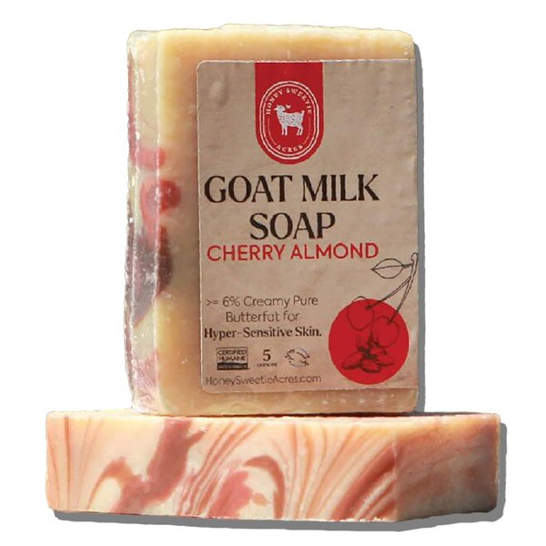 Honey Sweetie Acres Fresh Off The Goat All Natural Moisturizing 5 Oz Bar Of Handmade Cherry Almond Goat Milk Soap