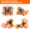 Remote Control Car, 2.4GHz Electric Race Stunt Car, Double Sided 360° Rolling Rotating Rotation, LED Headlights RC 4WD High Speed Off Road Gift for 3 4 5 6 7 8-12 Year Old Boy Toys (Orange)