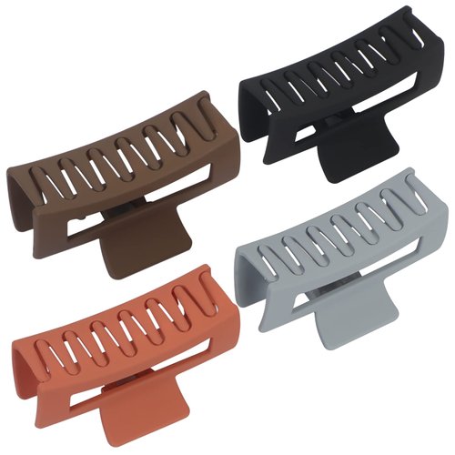 Unaone 4 PCS Hair Claw Clips for Women, 4.1 Inch Matte Big Claw Clips Strong Hold Non-Slip Barrettes Rectangular Hair Clips for Long Thin Thick Hair (Black,Grey,Orange,Coffee)